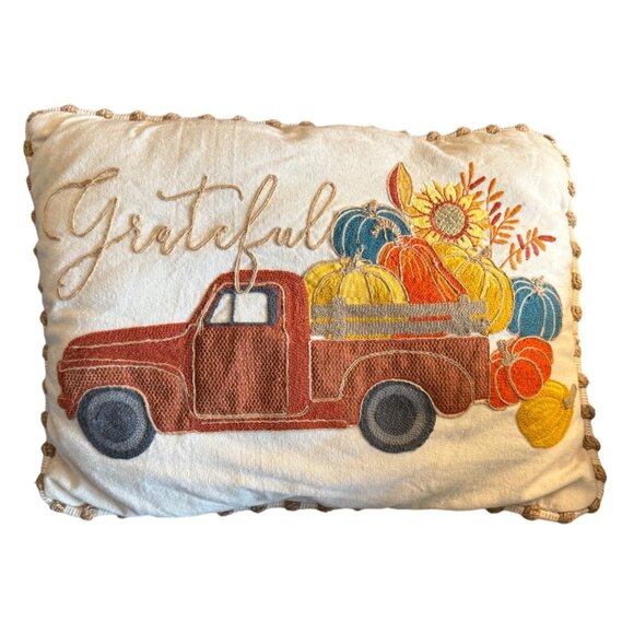 Mainstays Other - Grateful Fall Truck Pillow 20in x 15in Harvest Pumpkins Embroidered Autumn Decor